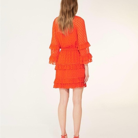 $295 NWT Samba Red-Orange Tory Burch Tiered Skirt - Picture 2 of 6
